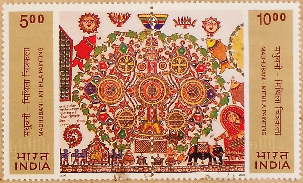 Madhubani Mithila paintings on a 2000 India postage stamp